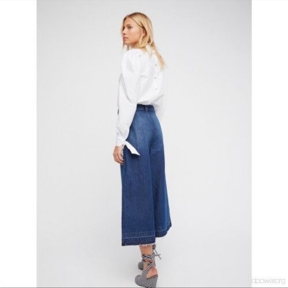 We The Free Wide Leg Cropped Jeans in Dark Blue Denim - Picture 3 of 16